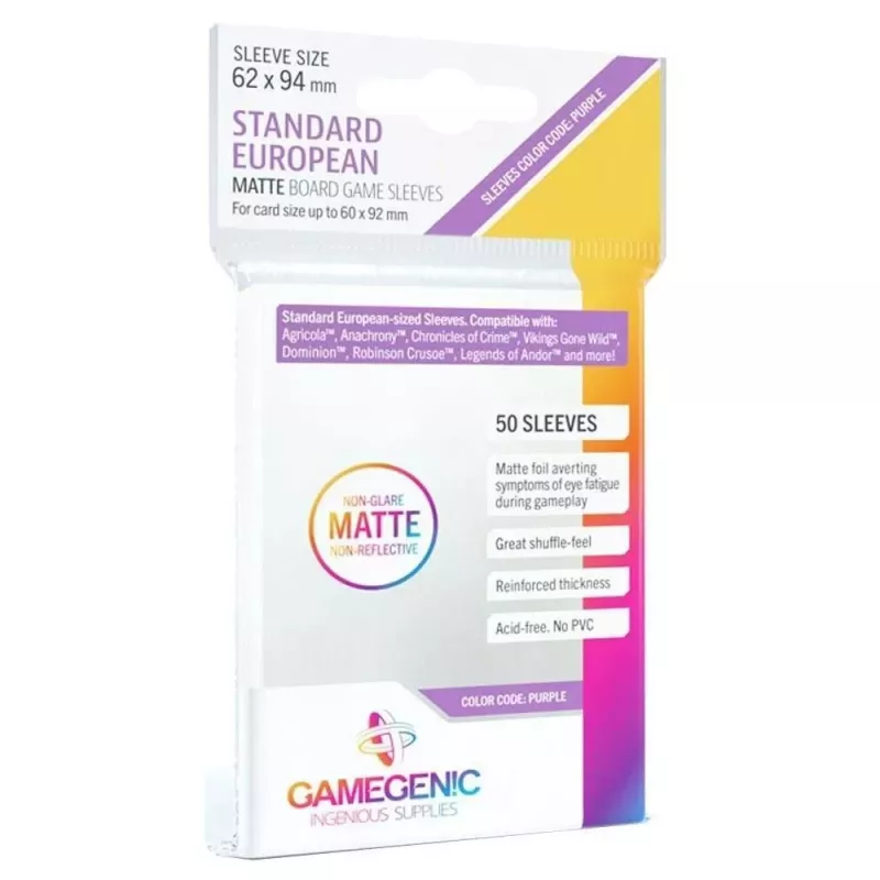 Gamegenic : 50 sleeves Matt Standard EU Purple (62x94) Gamegenic : 50 sleeves Matt Standard EU Purple (62x94)