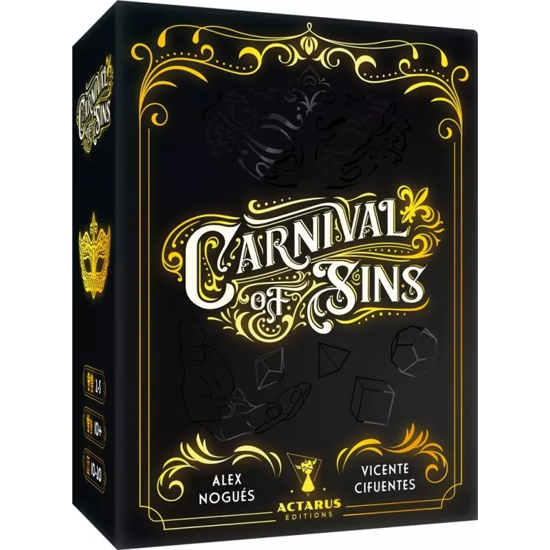 Jeu de dès et de bluff Carnival of Sins. Disponible chez En Quête de Jeux à Montélimar