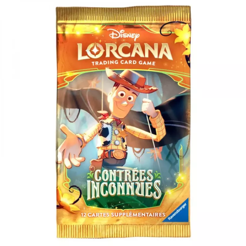 Booster du jeu de cartes à collectionner Disney Lorcana chapitre 12 contrées inconnues