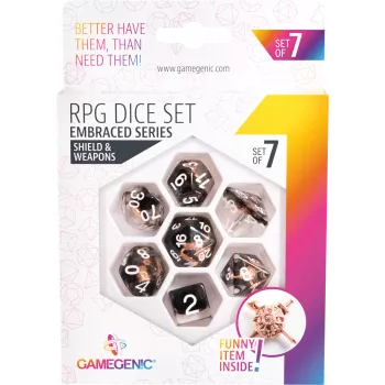 Lot de 7 Dés pour jeux de rôle. Incrustés Shield & Weapons