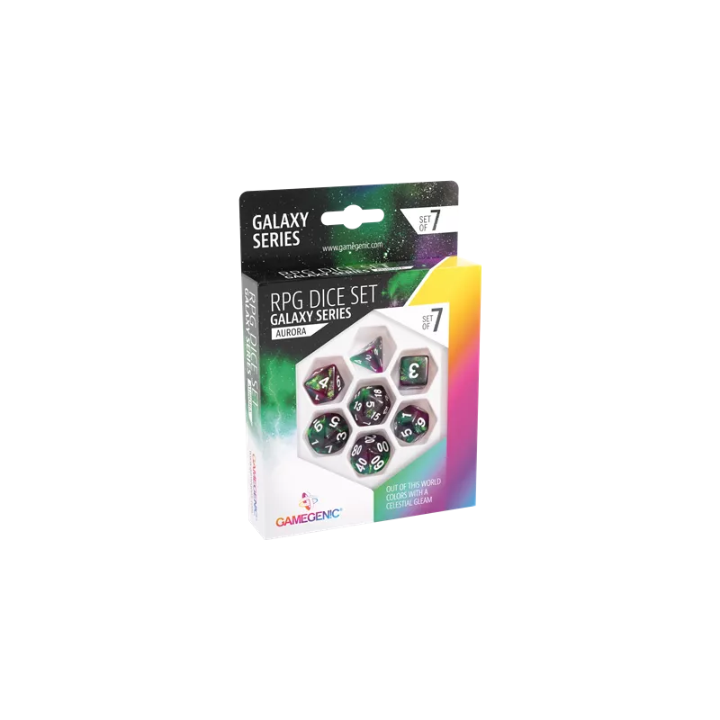 Lot de 7 Dés pour jeux de rôle. Finition Aurora