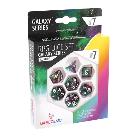 Lot de 7 Dés pour jeux de rôle. Finition Aurora