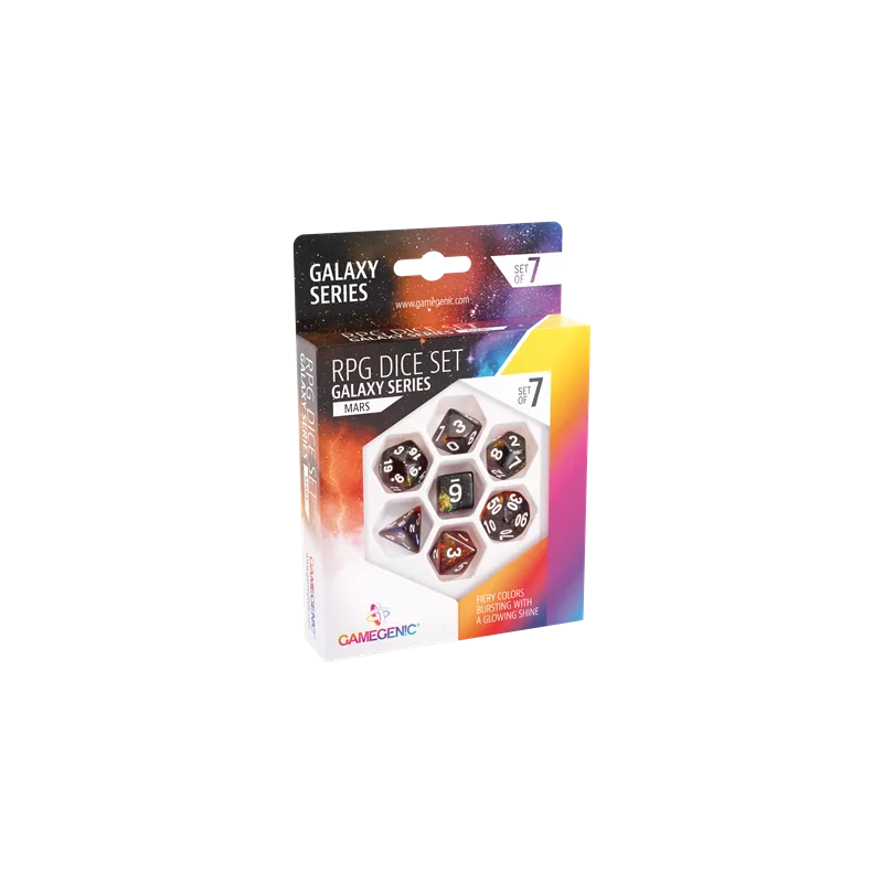 Lot de 7 Dés pour jeux de rôle. Finition Mars