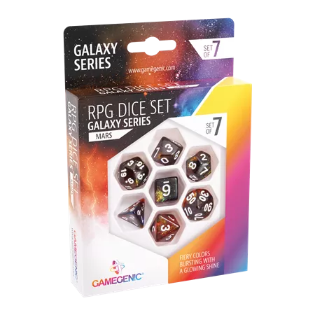 Lot de 7 Dés pour jeux de rôle. Finition Mars